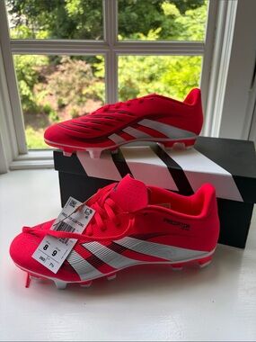 adidas Predator Clun FG/ MG Soccer Cleats - Neon Red and White